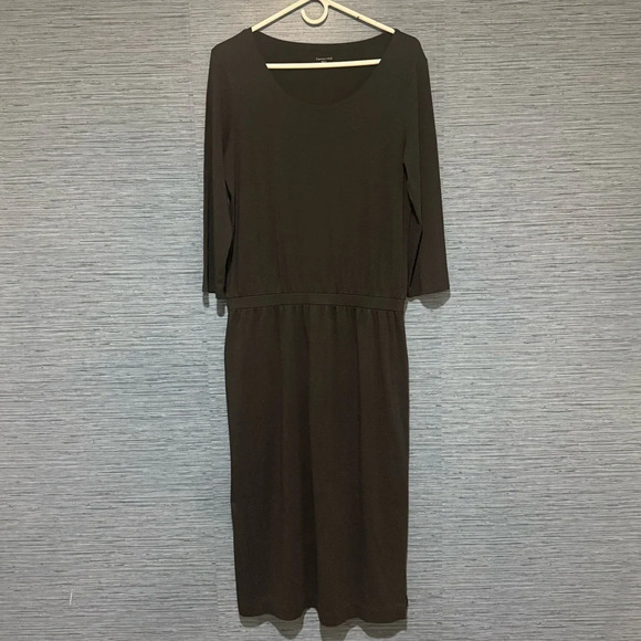 Garnet Hill Drop-Waist Maxi Dress 3/4 Sleeve Organic Pima Black Medium - Picture 1 of 9